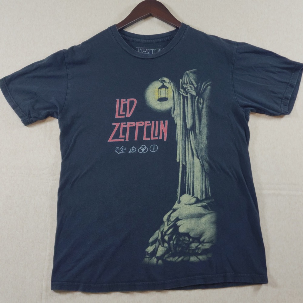 Led Zeppelin Hermit Graphic Shirt Mens Medium M Black Rock Band Graphic Tee